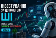 Інвестування за допомогою штучного інтелекту у 2026 році — робот аналізує фінансові графіки та прогнозує прибуток і ризики інвестування
